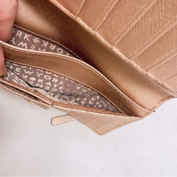 Kate Spade Shimmer Rose Gold Slim Bifold Leather Wallet 7” x 3.5” x 1” - Picture 8 of 10